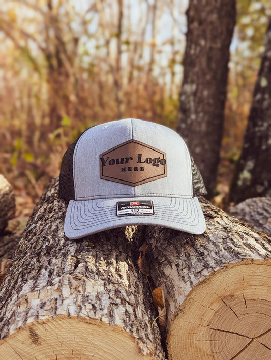 Custom Logo Hats, Leather Patch Hat, Richardson 112 Mesh Back Trucker Hat with Custom Patch, Bulk Hats, Personalized Hats, Leatherette Patch